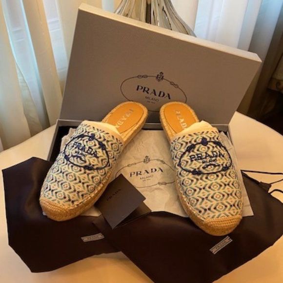 Prada Shoes - Prada Espadrille Mule with Embroidered Logo
